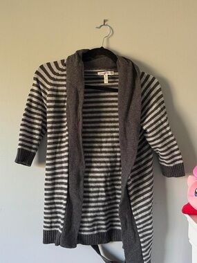 Aeropostale Charcoal and Light Gray Striped Open Cardigan